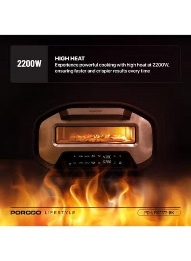 بورودو صانعة بيتزا كهربائية داخلية 12 بوصة، 2200 واط مع 7 إعدادات مسبقة ومؤقت قابل للتعديل / حجر بيتزا 12 بوصة / فرن بيتزا سريع الطهي مع شاشة LED / صانعة بيتزا منزلية لبيتزا سريعة ومقرمشة ومطهوة بالتساوي - أسود - Image 3